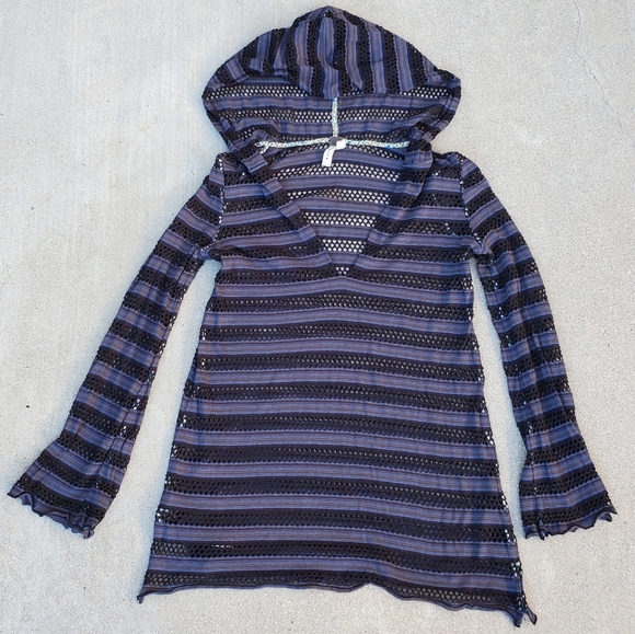 RARE Y2K Vintage Free People Summer Crochet Hoodie Tunic SMALL Like New Sheer - Picture 1 of 7